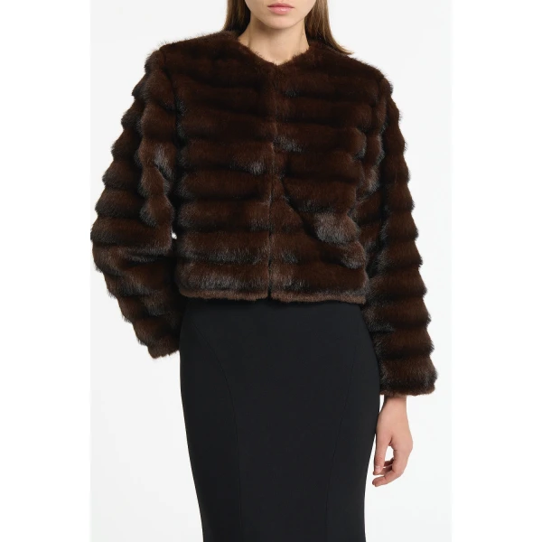 Carla Zampatti Mocha Cropped Fur Jacket | Jackets | Coveti