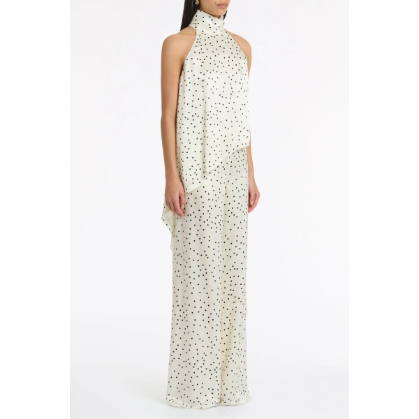 Carla Zampatti Monochrome Dot Silk Viscose Draped Asymmetric Top | Silk Tops & Blouses | Coveti