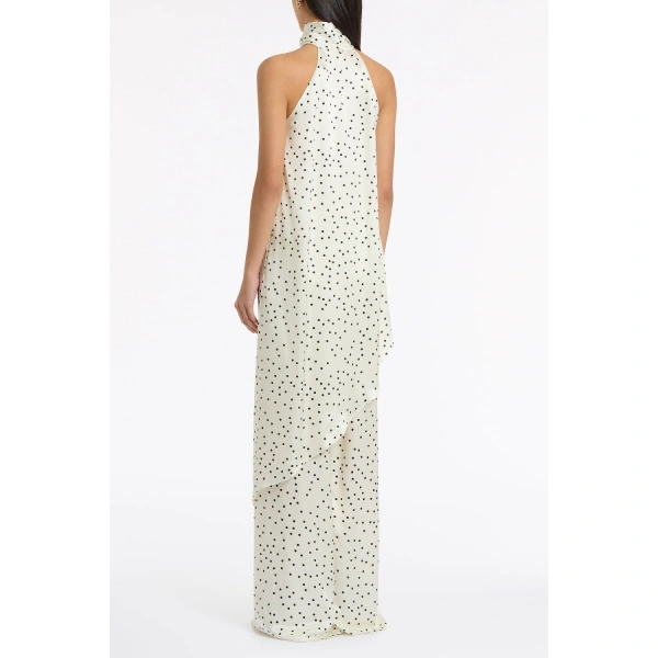 Carla Zampatti Monochrome Dot Silk Viscose Draped Asymmetric Top | Silk Tops & Blouses | Coveti