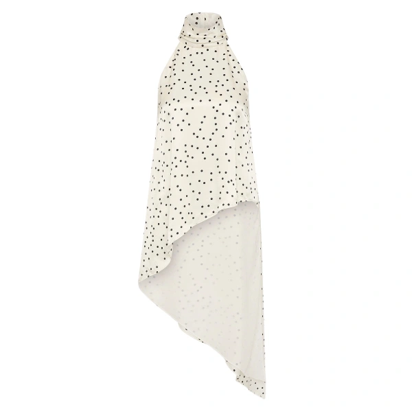 Monochrome Dot Silk Viscose Draped Asymmetric Top