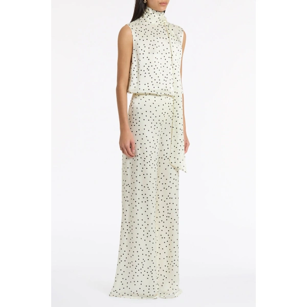 Carla Zampatti Monochrome Dot Silk Viscose Palazzo Pant | Wide leg pants | Coveti