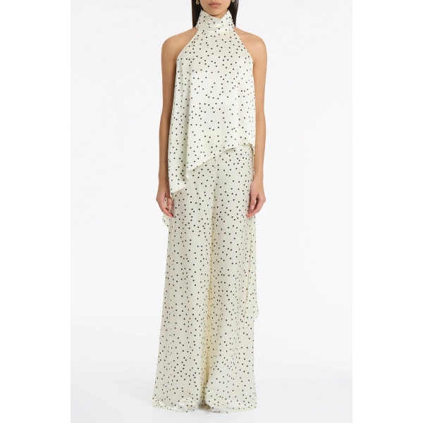 Carla Zampatti Monochrome Dot Silk Viscose Palazzo Pant | Wide leg pants | Coveti