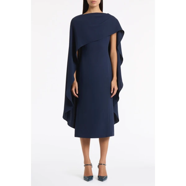 Carla Zampatti Navy Crepe Cape Midi Dress | Midi Dresses | Coveti