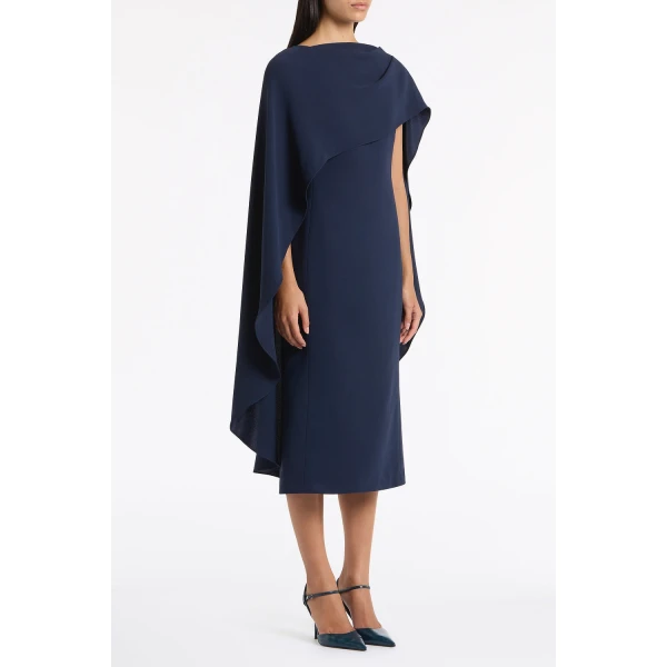 Carla Zampatti Navy Crepe Cape Midi Dress | Midi Dresses | Coveti