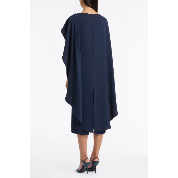 Carla Zampatti Navy Crepe Cape Midi Dress | Midi Dresses | Coveti