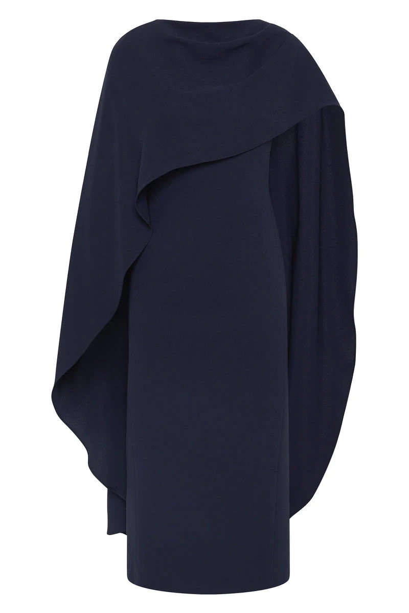 Carla Zampatti Navy Crepe Cape Midi Dress Carla Zampatti Navy Crepe Cape Midi Dress | Midi Dresses | Coveti
