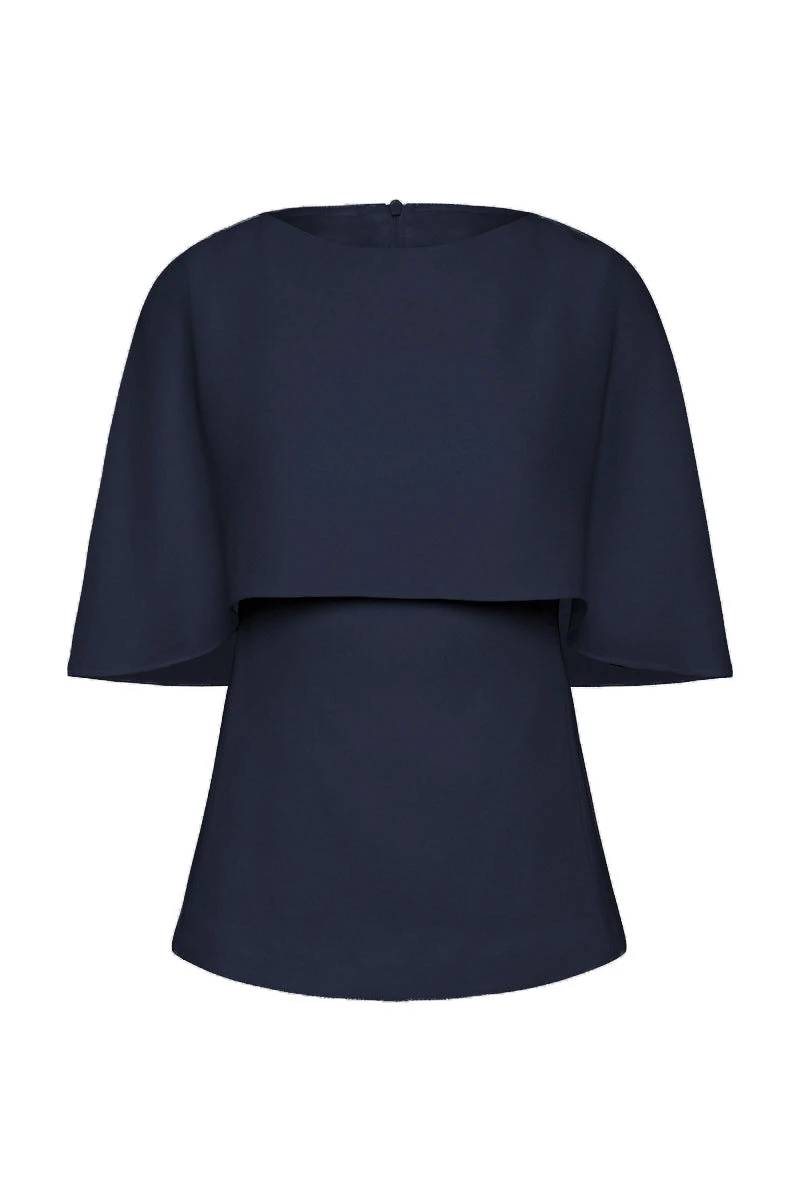 Carla Zampatti Navy Crepe Cape Top Carla Zampatti Navy Crepe Cape Top | Blouse | Coveti