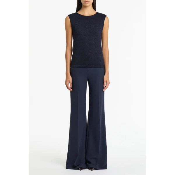 Carla Zampatti Navy Crepe Low Waist Pant | Tailored pants | Coveti