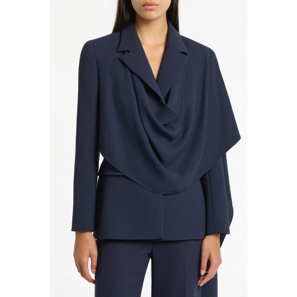 Carla Zampatti Navy Crepe Scarf Jacket | Blazers | Coveti