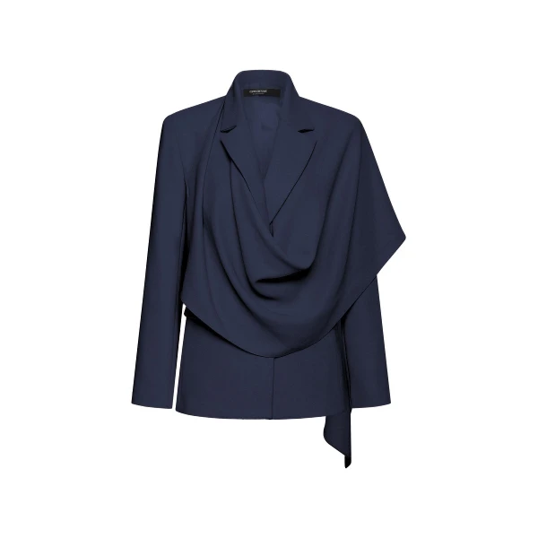 Navy Crepe Scarf Jacket