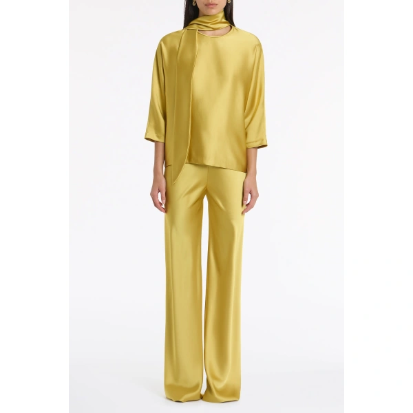 Carla Zampatti Pear Lustre Satin Bias Pant | Wide leg pants | Coveti