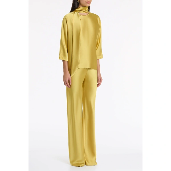 Carla Zampatti Pear Lustre Satin Bias Pant | Wide leg pants | Coveti