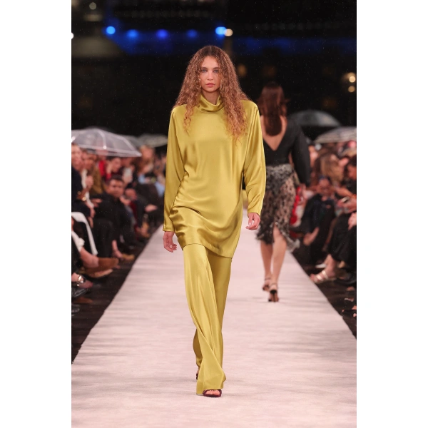 Carla Zampatti Pear Lustre Satin Bias Pant | Wide leg pants | Coveti