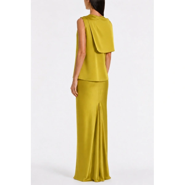 Carla Zampatti Pear Lustre Satin Bias Skirt | Maxi Skirts | Coveti