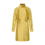 Carla Zampatti Pear Lustre Satin High Collar Belted Dress | Mini Dresses | Coveti