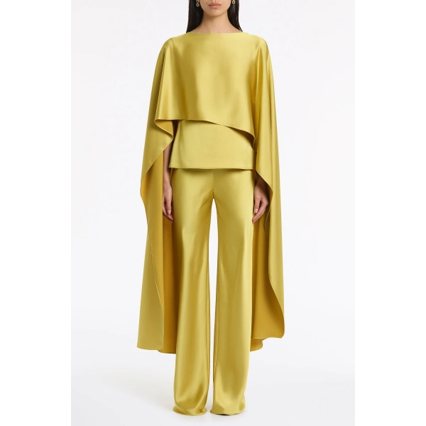 Carla Zampatti Pear Lustre Satin Long Cape Top | Blouse | Coveti