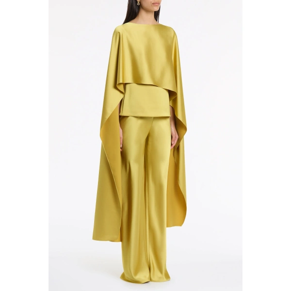 Carla Zampatti Pear Lustre Satin Long Cape Top | Blouse | Coveti