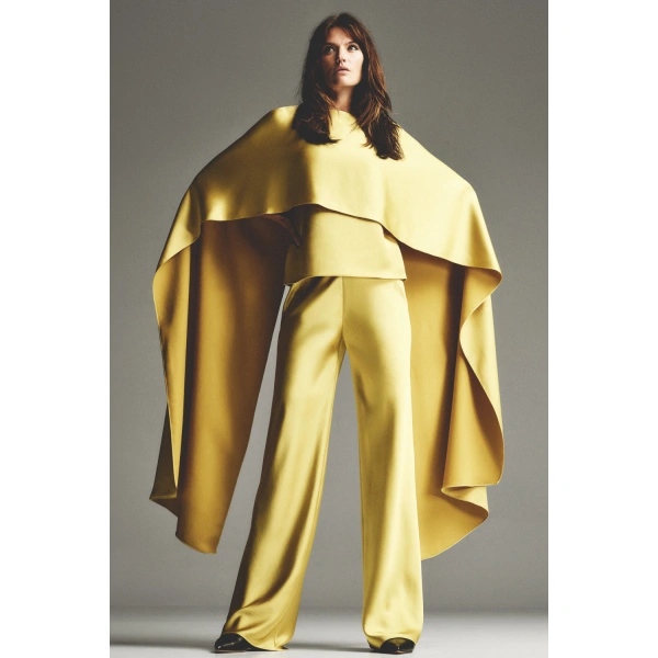 Carla Zampatti Pear Lustre Satin Long Cape Top | Blouse | Coveti