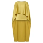 Carla Zampatti Pear Lustre Satin Long Cape Top | Blouse | Coveti