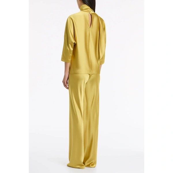 Carla Zampatti Pear Lustre Satin Tie Neck Blouse | Blouse | Coveti