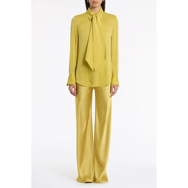 Carla Zampatti Pear Silk Satin Georgette Scarf Detail Blouse | Blouse | Coveti