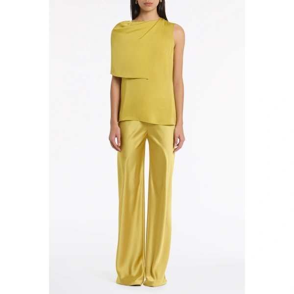 Carla Zampatti Pear Silk Satin Georgette Scarf Detail Top | Silk Tops & Blouses | Coveti