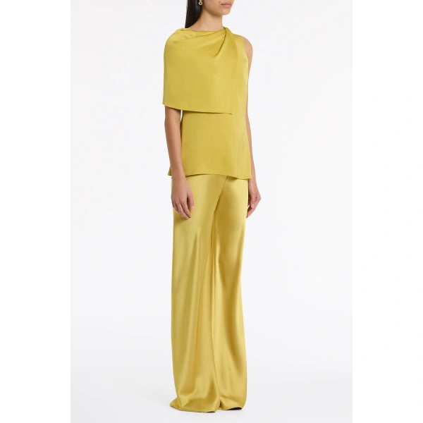 Carla Zampatti Pear Silk Satin Georgette Scarf Detail Top | Silk Tops & Blouses | Coveti