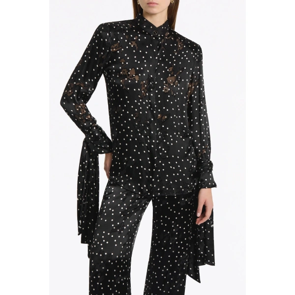 Carla Zampatti Pinspot Silk Burnout Front Neck Drape Blouse | Blouse | Coveti
