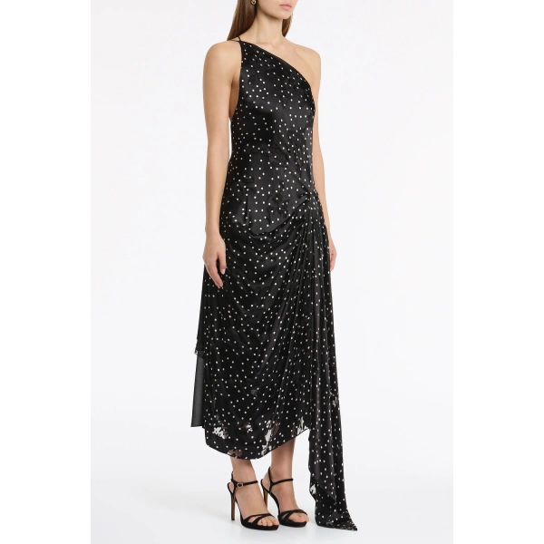 Carla Zampatti Pinspot Silk Burnout Peak Hem Draped Dress | Midi Dresses | Coveti