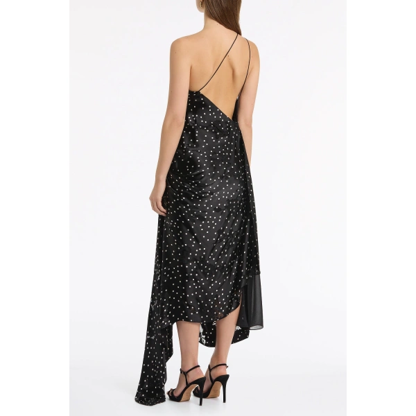 Carla Zampatti Pinspot Silk Burnout Peak Hem Draped Dress | Midi Dresses | Coveti