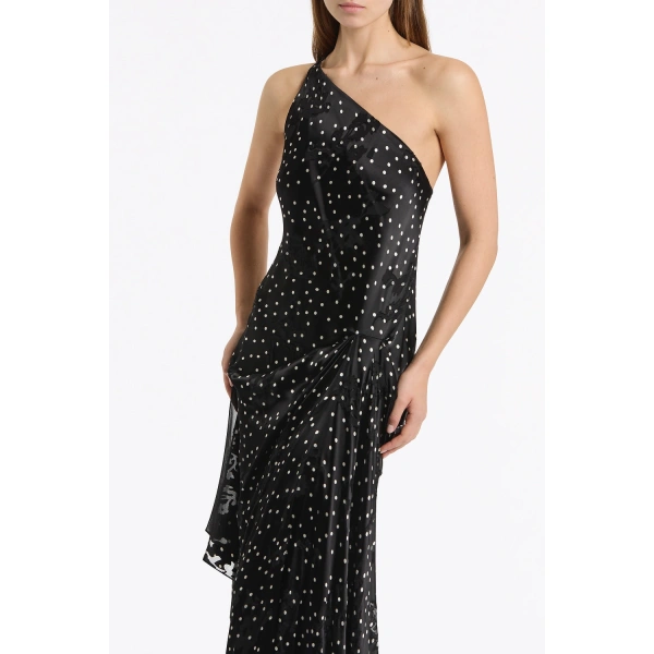 Carla Zampatti Pinspot Silk Burnout Peak Hem Draped Dress | Midi Dresses | Coveti