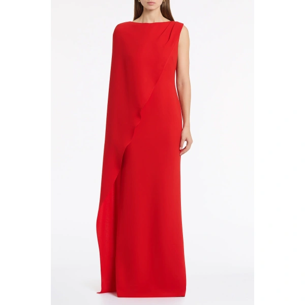 Carla Zampatti Red Crepe Asymmetrical Drape Gown | Evening Gowns | Coveti