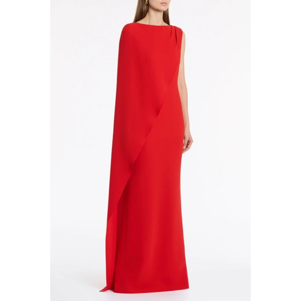 Carla Zampatti Red Crepe Asymmetrical Drape Gown | Evening Gowns | Coveti