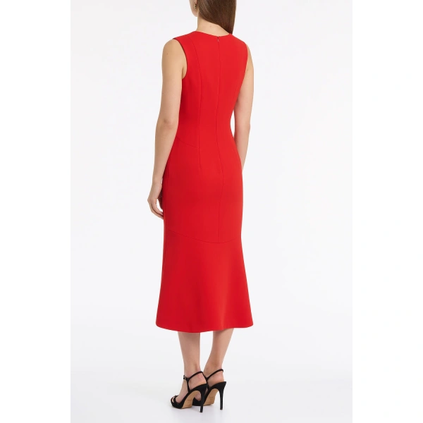 Carla Zampatti Red Crepe Curve Neck Detail Midi Dress | Midi Dresses | Coveti