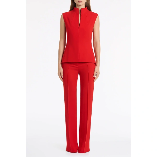 Carla Zampatti Red Crepe High Neck Fitted Bodice | Sleeveless & Tank Tops | Coveti