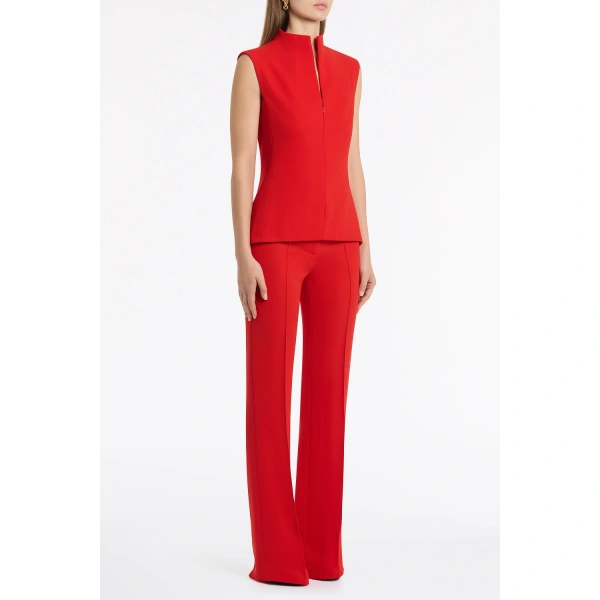 Carla Zampatti Red Crepe High Neck Fitted Bodice | Sleeveless & Tank Tops | Coveti