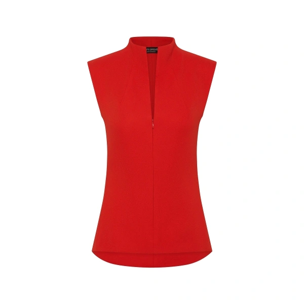 Red Crepe High Neck Fitted Bodice