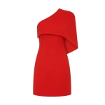 Carla Zampatti Red Crepe One Shoulder Capelet Mini Dress | Mini Dresses | Coveti