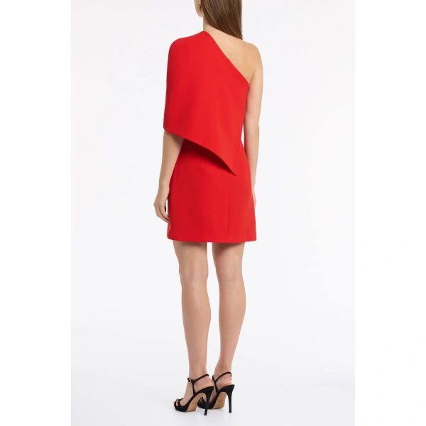 Carla Zampatti Red Crepe One Shoulder Capelet Mini Dress | Mini Dresses | Coveti