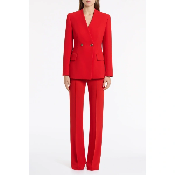 Carla Zampatti Red Crepe Pintuck Flared Pant | Tailored pants | Coveti