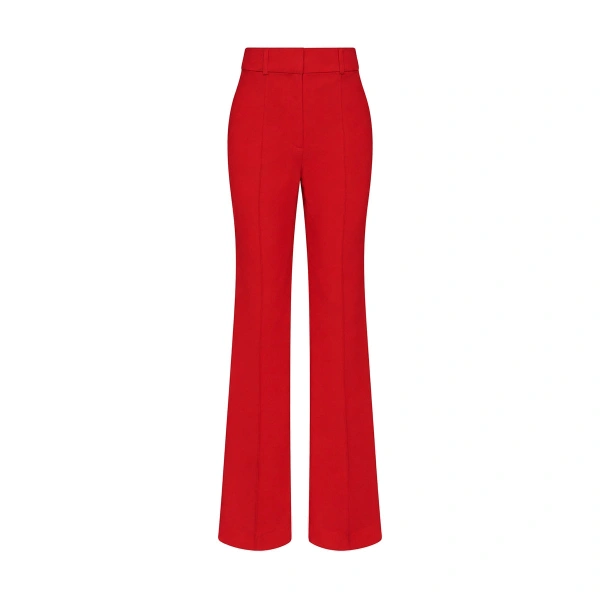 Red Crepe Pintuck Flared Pant