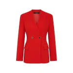 Carla Zampatti Red Crepe V-neck Double Breasted Jacket | Blazers | Coveti