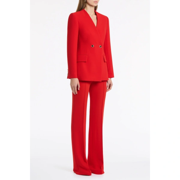 Carla Zampatti Red Crepe V-neck Double Breasted Jacket | Blazers | Coveti