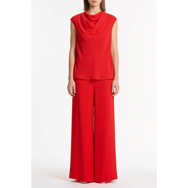 Carla Zampatti Red Georgette Cap Sleeve Cowl Top | Short Sleeved | Coveti