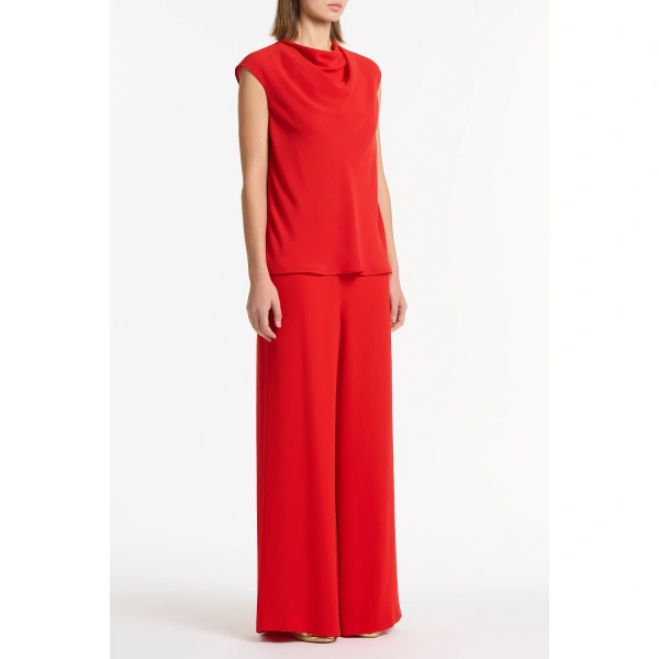Carla Zampatti Red Georgette Cap Sleeve Cowl Top | Short Sleeved | Coveti