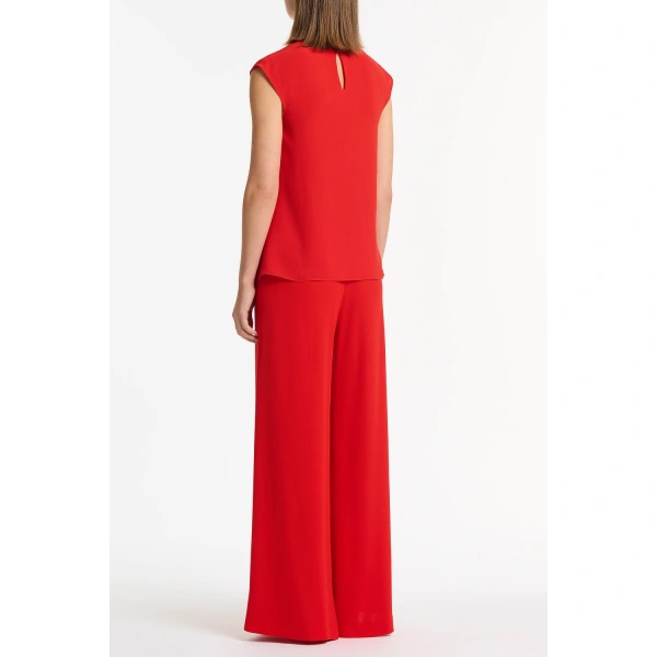 Carla Zampatti Red Georgette Cap Sleeve Cowl Top | Short Sleeved | Coveti