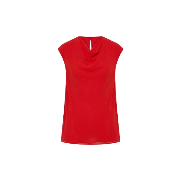 Red Georgette Cap Sleeve Cowl Top