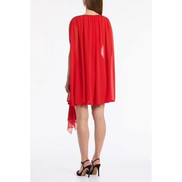 Carla Zampatti Red Georgette Gathered Capelet Dress | Mini Dresses | Coveti