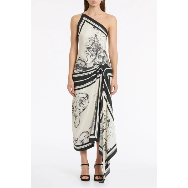 Carla Zampatti Rococo Silk Twill Asymmetrical Scarf Gown | Maxi Dresses | Coveti