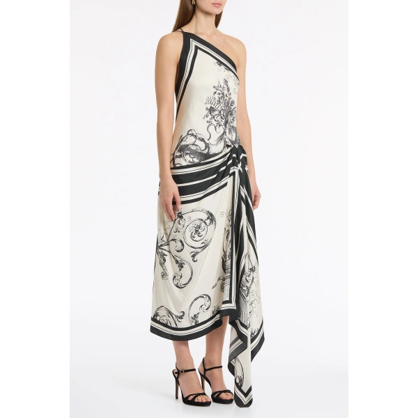 Carla Zampatti Rococo Silk Twill Asymmetrical Scarf Gown | Maxi Dresses | Coveti